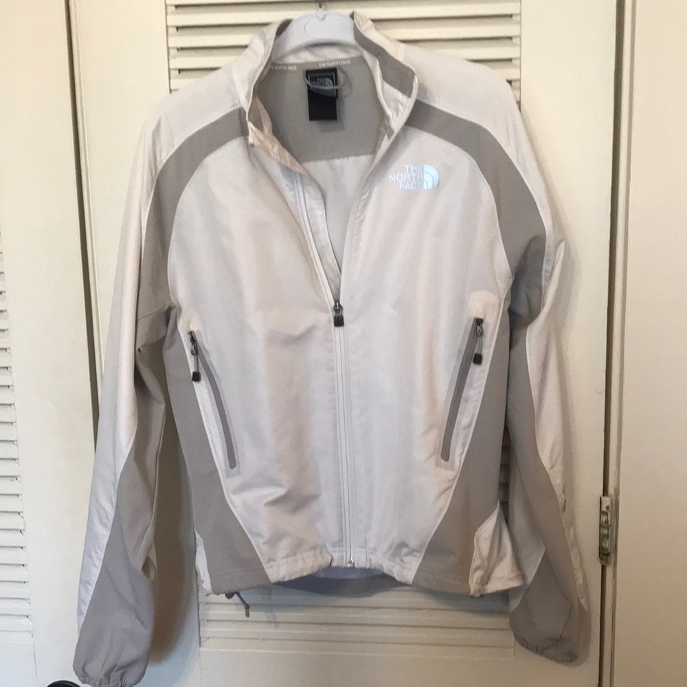 The North Face flight series white gray trim Jacket